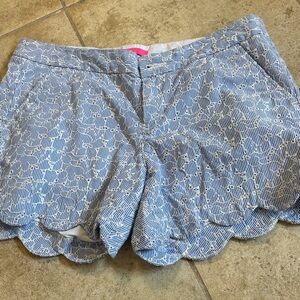 Lilly Pulitzer Blue and White Scalloped High Waist Shorts